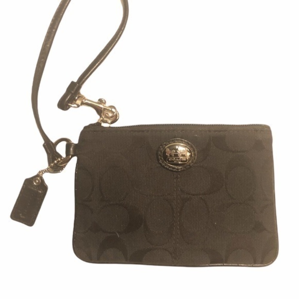 Coach black signature wristlet bag